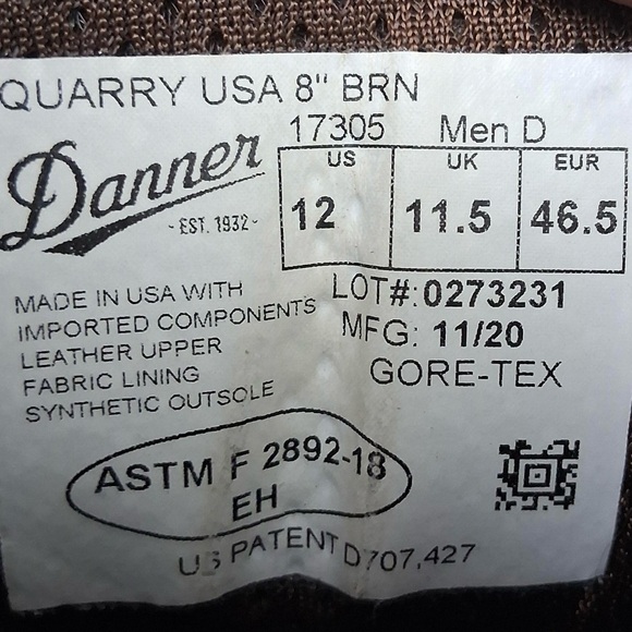 Danner Quarry Boots USA Brown Hiking Work Boots Gore-Tex Size 12 Waterproof - Picture 10 of 10